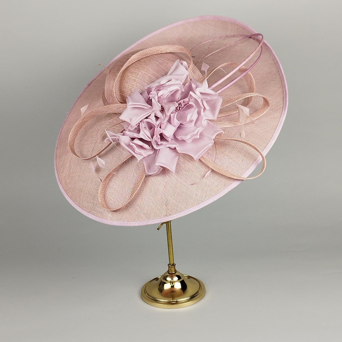 Blush Perfection - Blush Pink Hat with Silk Flowers and Feathers