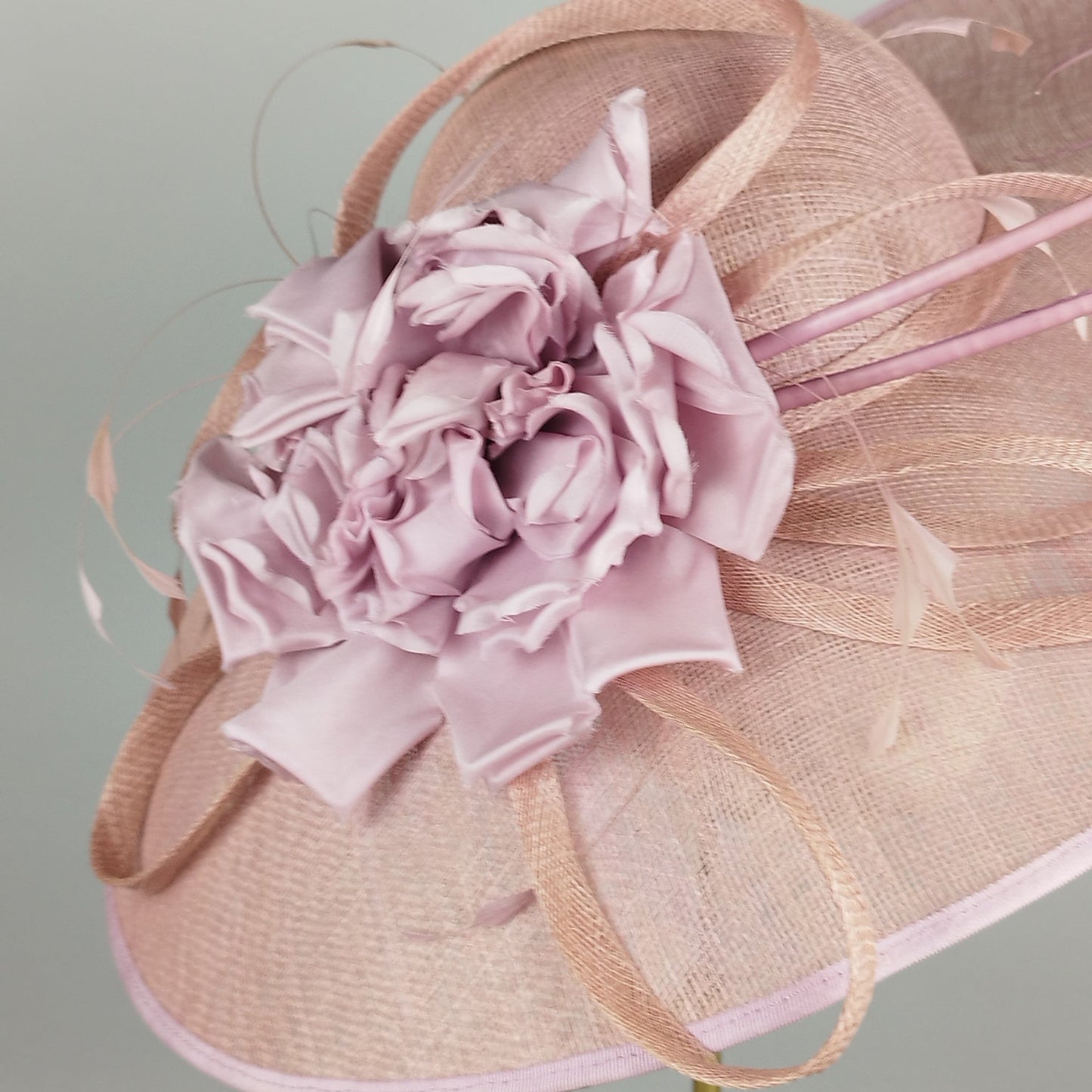 Blush Perfection - Blush Pink Hat with Silk Flowers and Feathers