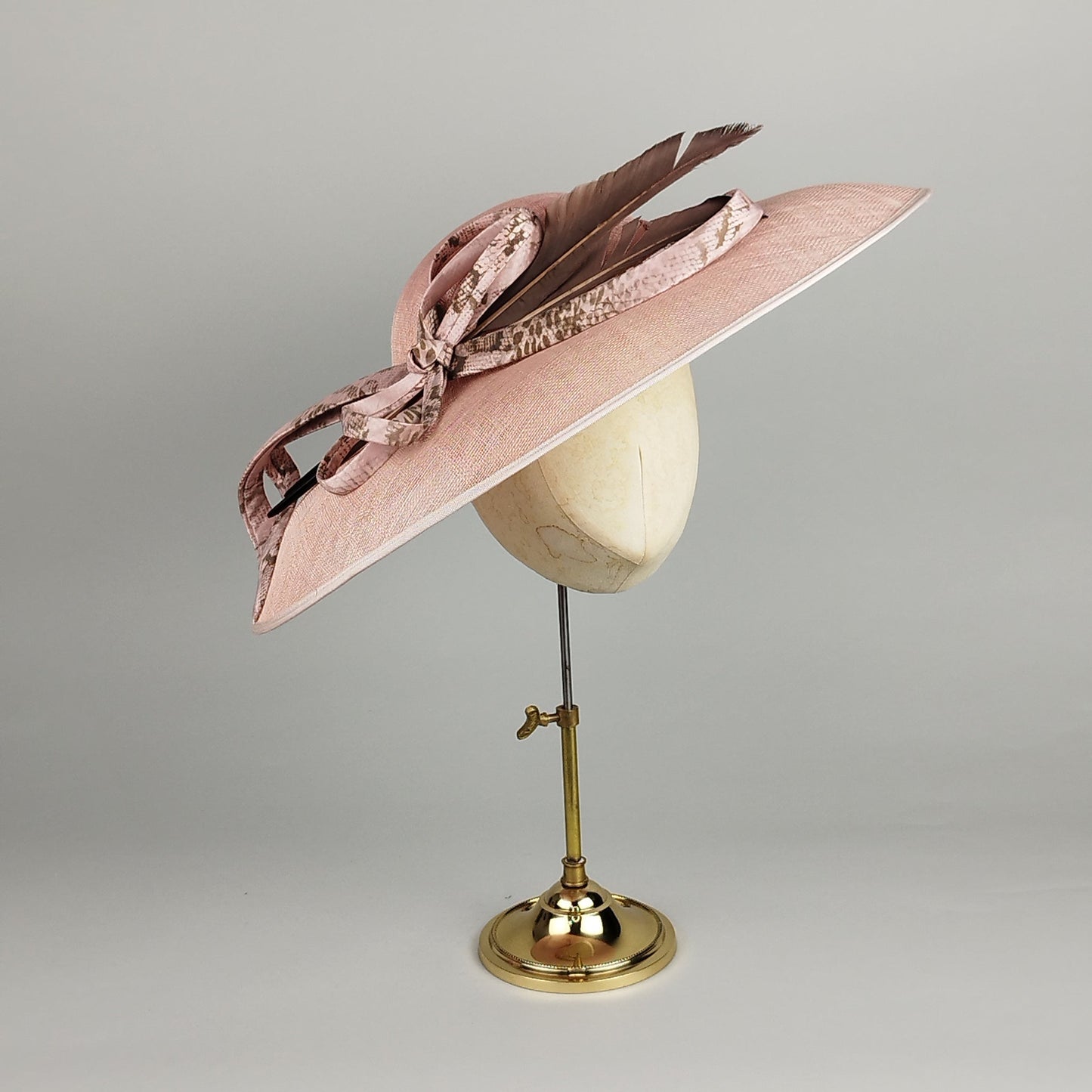 Dusty Rose Elegance - Slanted Brim Hat with Snake Skin Trim