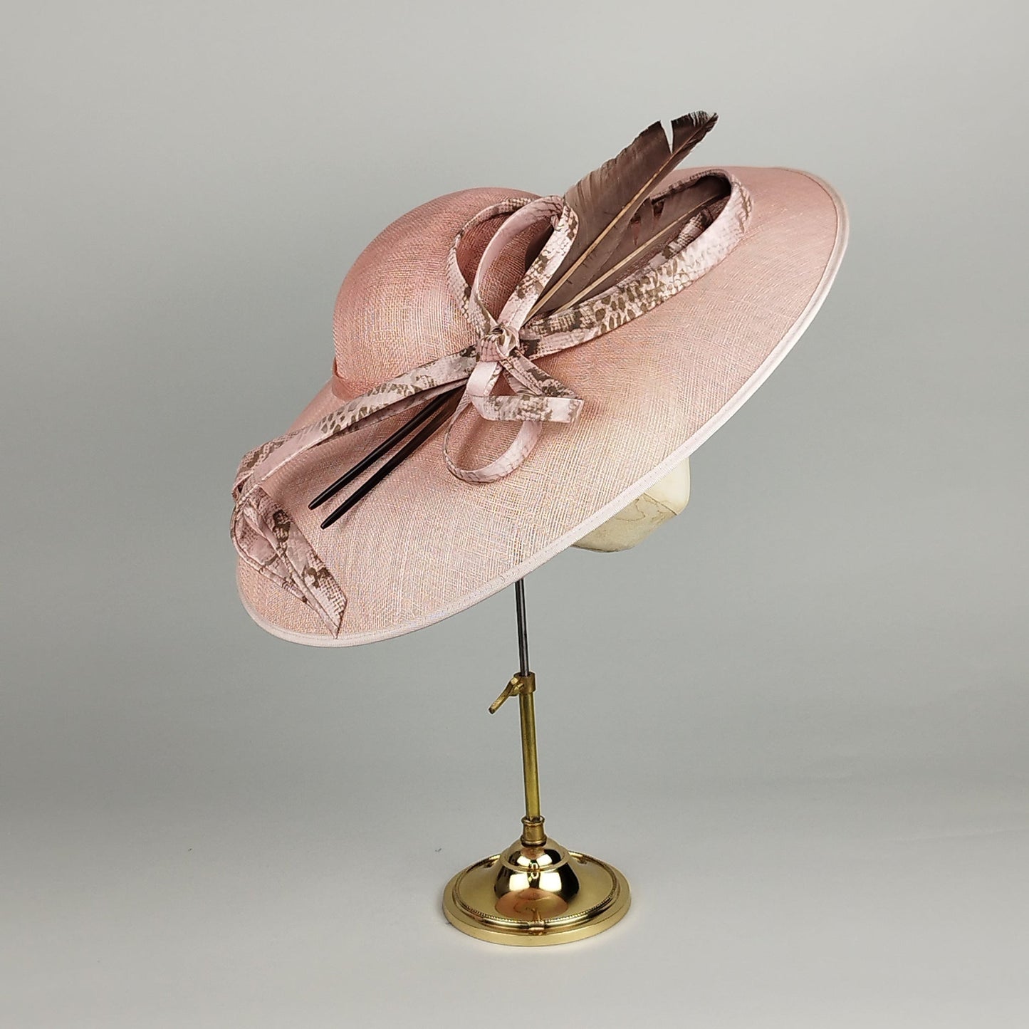 Dusty Rose Elegance - Slanted Brim Hat with Snake Skin Trim