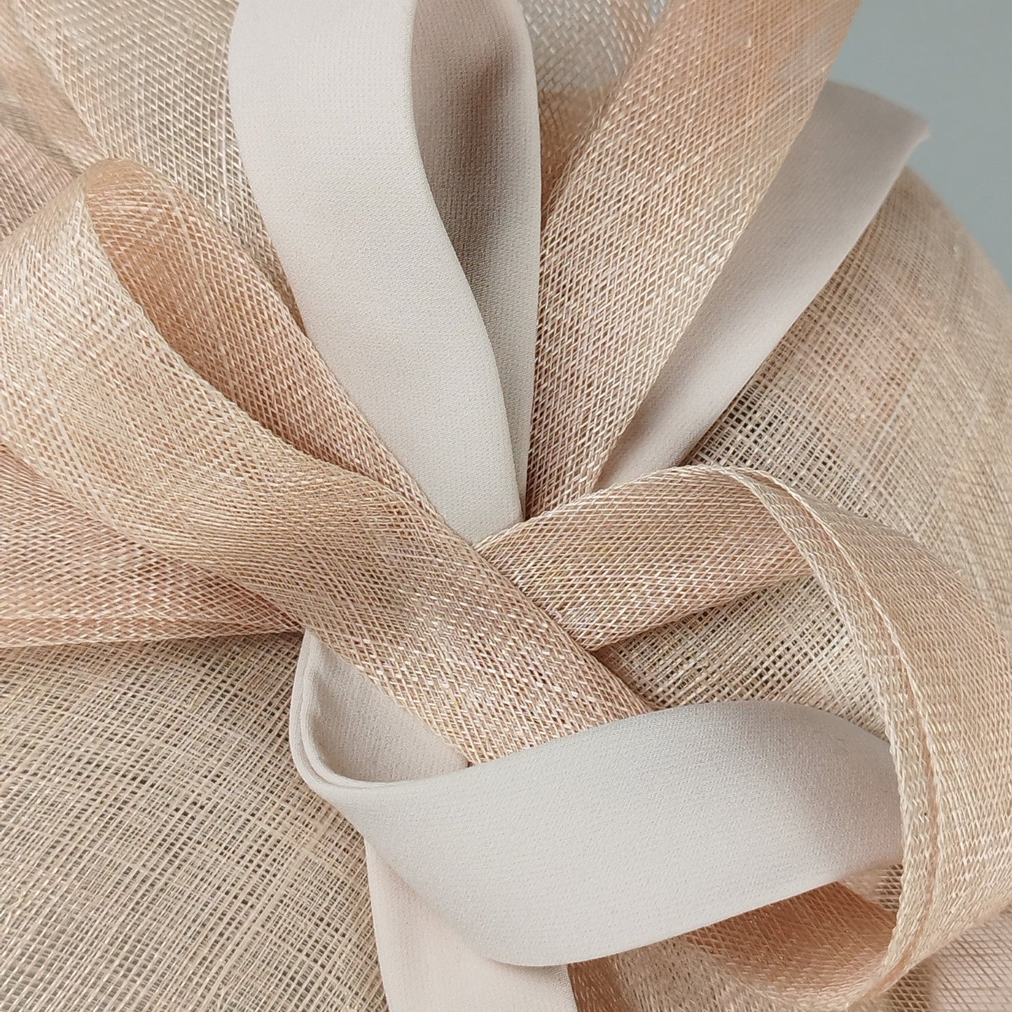 Ethereal Loops - Pale Pink Sinamay Hat with Loops and Swirls