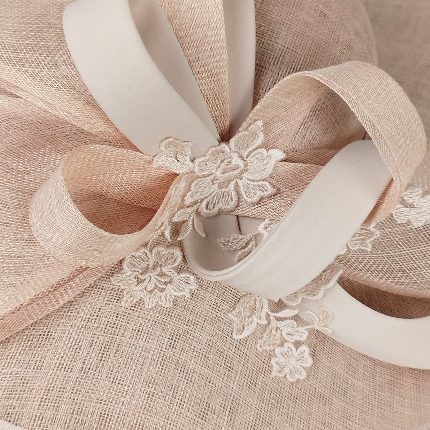 Delicate Lace - Pale Pink Wedding Hat with Lace and Loops
