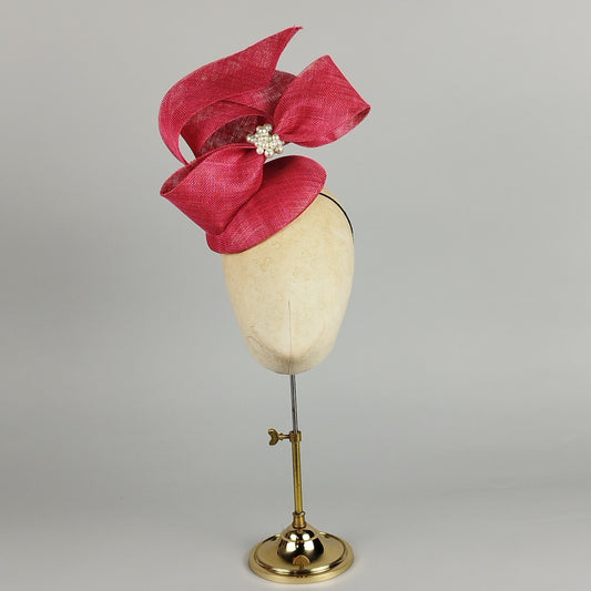 Hot pink sculptural hatinator with crinoline detail - modern occasion hat