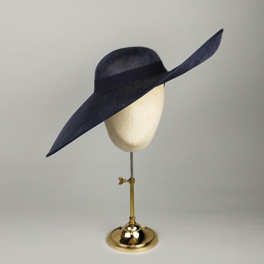 Navy sloped wedding hat with customizable design options