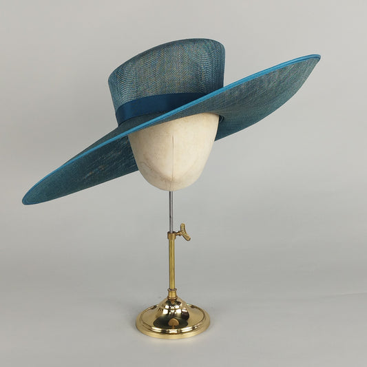 Formal peacock teal hat with wide brim and minimal design, perfect teal hat for weddings, race days, and elegant events.